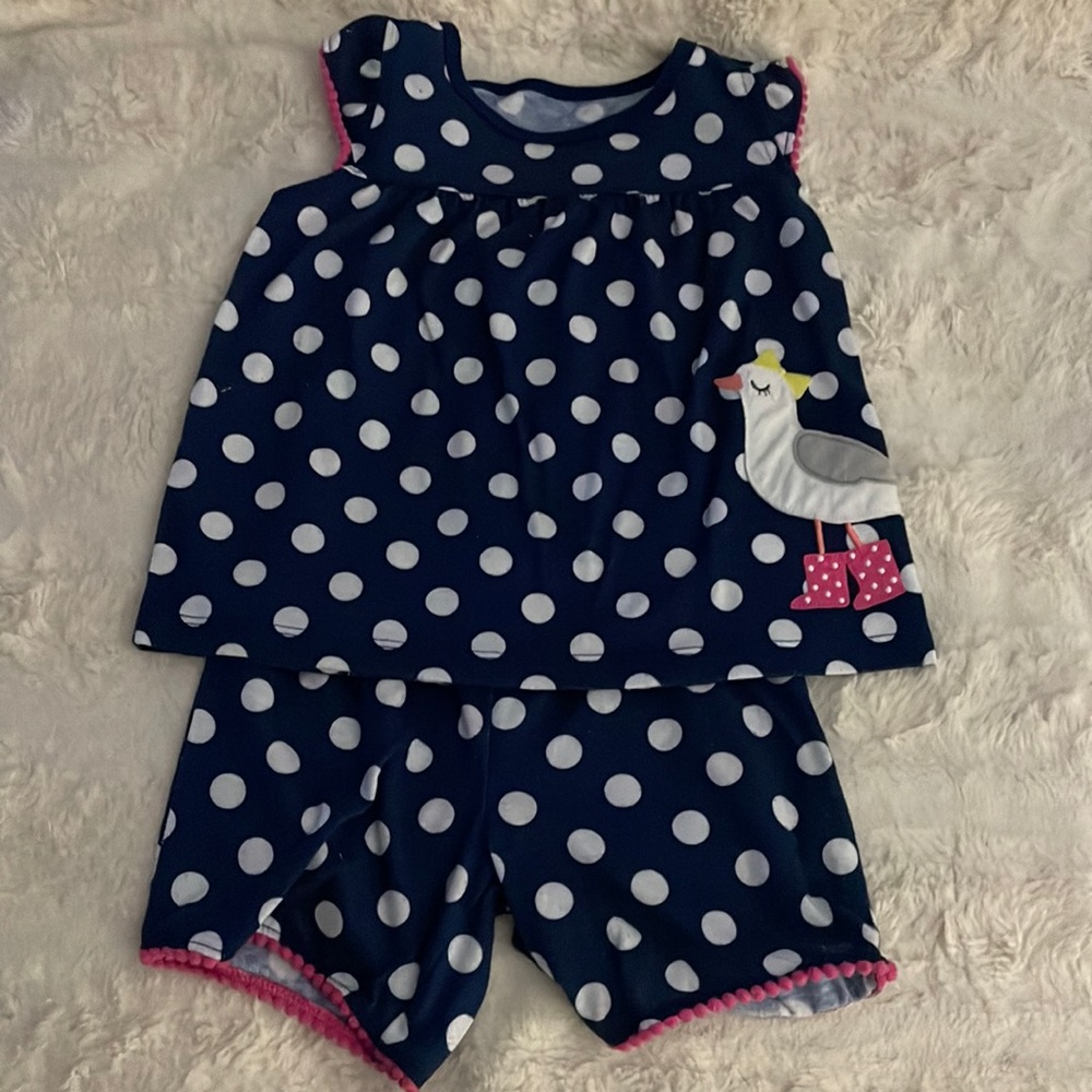 GIRLS 3T BLUE & WHITE POLKA DOT MATCHING SHORTS SET